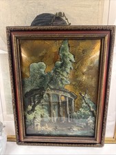 Vintage Sungott Art Studios Framed Decoupage Convex Glass Gold Leaf Style 424 CD picture