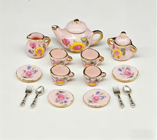 MINIATURE TEA SET - 15Pcs PINK Mixed Floral Ceramic Tea Set picture
