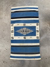 Antique Texcoco Rug Woven Mexico Rio Grande 45x24 RARE Blue picture