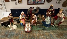 Vtg Nativity Set 13 Pc Hand Painted Large Scale Manger Set Paper Mache & Ceramic picture