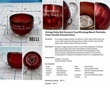 Vintage Winnipeg Beach Manitoba Souvenir Ruby Red Flashed Glass Cup Gold Rim picture