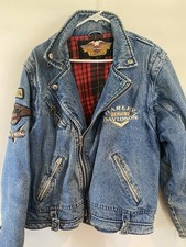 Vintage 90s Harley Davidson Denim Jacket M Zip Off Sleeves V Twin Patches picture