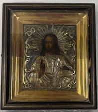 RARE Antique OLD Metal ICON Orthodox Christianity Religion Kiot Jesus Paint picture
