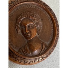 Antique Hand Carved Russian Wooden Trinket Box Portrait Woman Portrait  1.8