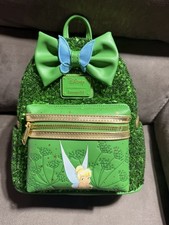 NWT Loungefly Disney Tinker Bell Green Sequin Mini Backpack Handbag picture