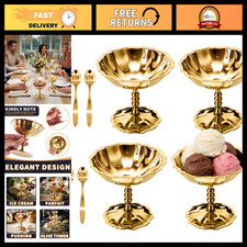 Vintage Stainless Steel Ice Cream Cups Set of 4 with Spoons - 4.4 oz Dessert Bow picture