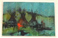PAUL DYCK 1982 Original Acrylic + Sumiye Ink Painting 13x16 Indian Village picture