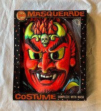 Vintage HALCO Devil w/ Skull on Forehead Mask 1960's Halloween Costume COMPLETE picture