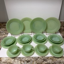 Vintage 1940-50s  24 Piece Fire King  Jadeite Set Plates Bowls Cups Saucers EUC picture