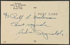 JOHN W REYNOLDS Signed Color Postcard Wisconsin Governor Judge Autograph WI picture