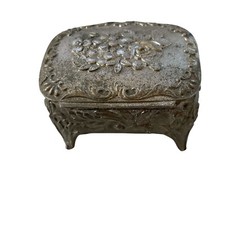 Antique Victorian Art Nouveau Spelter Metal Ring Casket Jewelry Box Trinket picture
