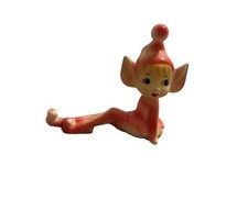 Vintage Ceramic Pixie Elf Figurine Knee Up 1950s Mid-Century Pink READ picture