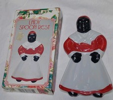 Vintage Ceramic  Black Americana Lady Figural Spoon Rest #7215 w/ Box picture