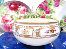 Vintage Nippon gold gilt painted pink floral & roses band of gold beaded Japan picture