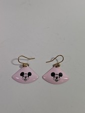 Vintage Walt Disney Prods Mickey Mouse Pink Enamel Dangle Earrings Gold Tone picture