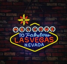 US Stock Welcome to Lasvegas Neon Sign Light Bar Glass Decor Hanging Art 24