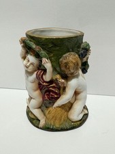 Vintage Capodimonte Style Porcelain Cherub Putti Jardiniere Planter Crown N picture