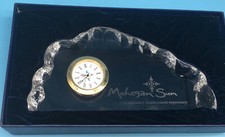 Mohegan Sun Casino Desk Crystal Clock Paperweight Nib New In Box picture