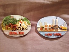 Vintage 3D Type Magnets (2) World Trade Center Brooklyn Bridge Central Park NYC picture