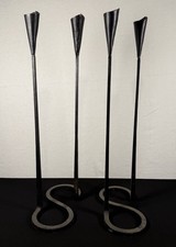 Pair Of VTG Gregory Litsios 21” Modernist Wrought Iron Double Candle Holders picture