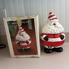 Santa Cookie Jar VTG Ceramic Really Cute 9.5 x 5 Inches picture