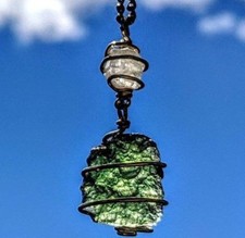 MOLDAVITE & PHENAKITE Pendant REAL GOLD Phenacite Crystal Necklace Meteorite picture