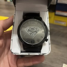 Superman Quartz Men's Wristwatch 51mm Black Stainless Case Nylon Strap Brand New picture
