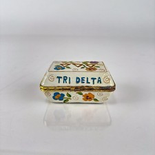 Vintage Tri Delta Cloisonne Enamel Trinket Box Sorority Pin Case 3.5 Inch picture