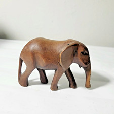 Vintage Hand Carved Wooden Brown Elephant Figurine Animal Statue Decor 3 x 5 picture