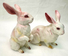 VTG Lefton White Albino Bunny Rabbit Figurines Pair Made in Japan Set of 2 picture
