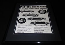 1980 Honda Civic / Pittsburgh Dealers 11x14 Framed ORIGINAL Advertisement  picture