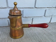 Vintage Copper & Brass Coffee Pot with Wooden Handle – Handcrafted – 1920s-1940s picture