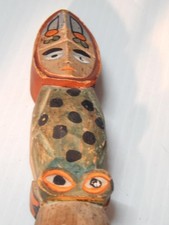 VINTAGE ALASKA TLINGIT INDIAN NW COAST 6 fig. YELLOW CEDAR WOOD TOTEM POLE MODEL picture