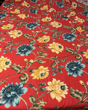 Vtg April Cornell Tablecloth Red English Garden Blue Yellow Floral 58 x 108 picture