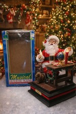 Vintage 1993 Holiday Creations Musical Santa at Desk w/ Dog Christmas New in Box picture