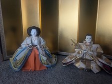 Japanese Hina Wooden Vintage Set Of 2 Each 12in Wide With A Large Screen picture