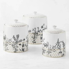 Honeycomb Porcelain Canister Williams Sonoma Ceramic Kitchen Cookie Jar picture