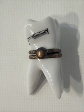 Vintage Limoges GR France Porcelain Molar Tooth Hinged Trinket Pill Box 2.25” picture