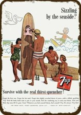 1962 7UP Soda Surfboard Surf Surfing Vintage-Look DECORATIVE REPLICA METAL SIGN picture