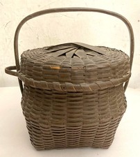 Antique Splint Basket in Old Brown Paint picture