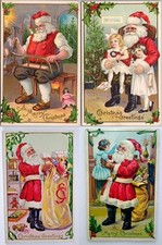 Lot of 4~Vintage~Santa Claus Christmas Postcards Victorian Children~Toys~s871 picture