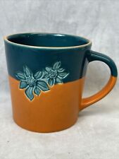2006 Starbucks Mug Orange Blue Embossed Flowers Sunflowers  17 Ounce Coffee Cup picture