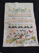 Vintage Alphabet Embroidered Sampler Needlework ABC Textile Wall Art A277 picture