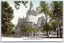 Streator IL Massive Gothic Methodist Church Mostly Unobscured By Trees c1910 picture