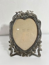 Vintage Heart Shaped Lillies Floral Art Nouveau Pewter Picture Frame picture