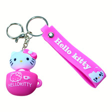 Hello Kitty Keychain Pink Clip Bag Purse Zipper Kitty in Pink Cup New  picture