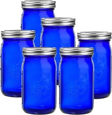 Share Blue Mason Jars Wide Mouth,6 Pack Cobalt Blue Colored Mason Jars 32 Oz Can picture