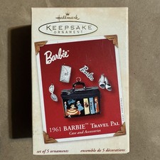 2002 Hallmark Keepsake Ornament 1961 Barbie Travel Pal Case & Access. Set of 5 picture