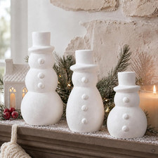 Rattanview 3 Pcs Christmas Terracotta Snowman Figurines Rustic Snowman Decoratio picture