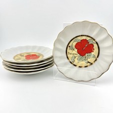 Vintage Mica Chokin Bahamas Plates Set of 6 24K Gold Trim Scalloped Dessert picture